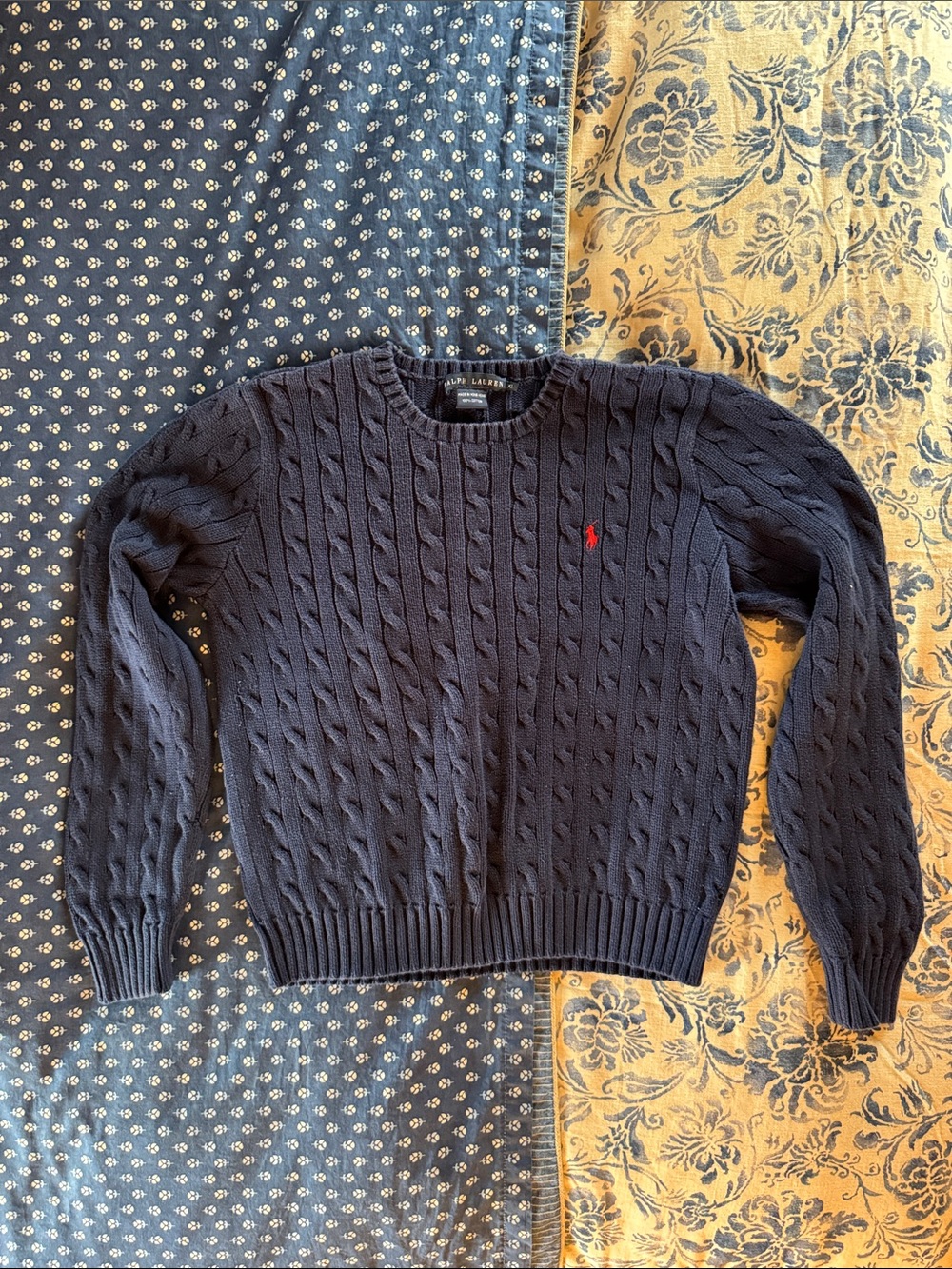 RL Vintage Navy Cotton Cable-Knit Sweater